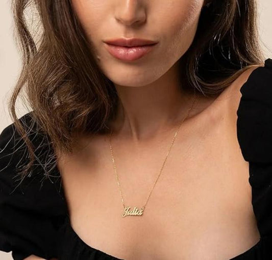 14k-Gold-Necklace Personalized Choose Your Style Name Necklace - Custom Nameplate Pendant - Dainty Gift for Her, Women - Gift for Mother's Day, Christmas, Birthday