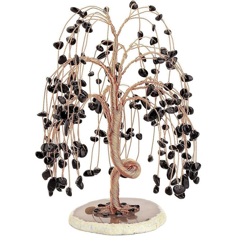 Natural 7 Chakra Healing Crystals Quartz Tree Tumbled Gemstone Stones Money Tree, Geode Agate Slices Base Feng Shui Ornaments Home Decoration for Wealth and Luck 5.5"-6.3"