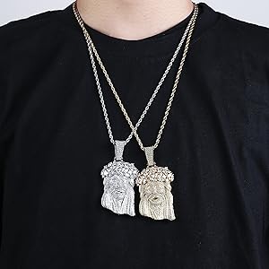 Jesus Pendant Necklace Rope Gold Chain for Men Iced out 14K Gold Plated Simulated Diamond Chain Stainless Steel Chain 24 inch