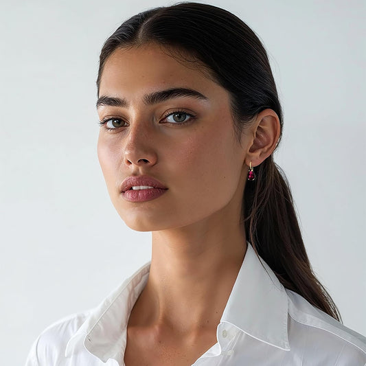 14K Solid Gold Earrings - Ruby Earrings for Women - 14K Gold Earrings for Women - July Birthstone Earrings - Teardrop Earrings for Women - Gold Dangle Earrings - Small Dainty Earrings