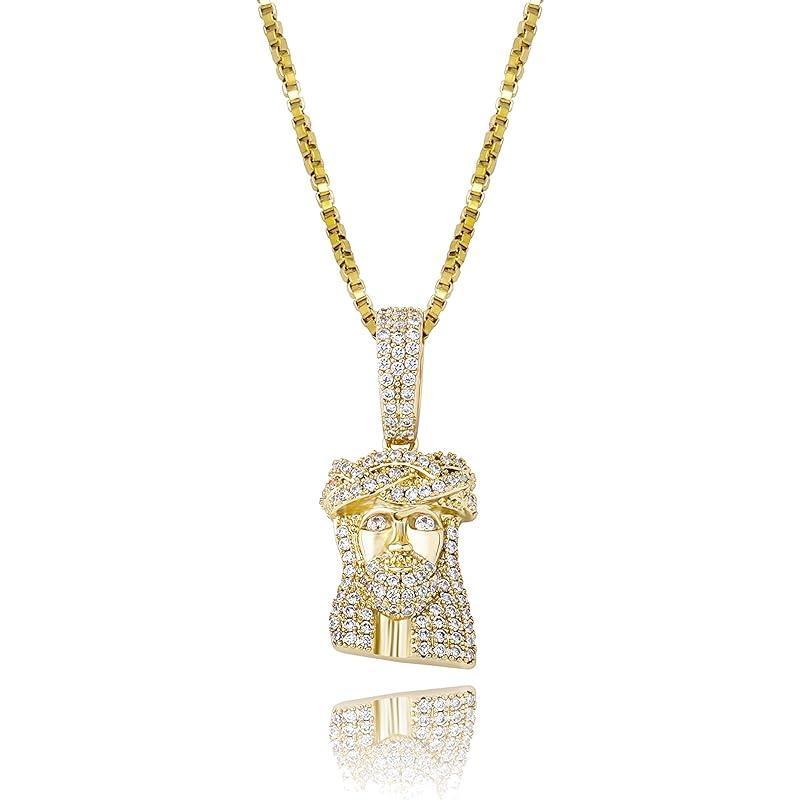 Jesus Pendant Necklace Rope Gold Chain for Men Iced out 14K Gold Plated Simulated Diamond Chain Stainless Steel Chain 24 inch
