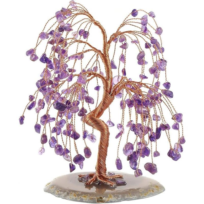 Natural 7 Chakra Healing Crystals Quartz Tree Tumbled Gemstone Stones Money Tree, Geode Agate Slices Base Feng Shui Ornaments Home Decoration for Wealth and Luck 5.5"-6.3"