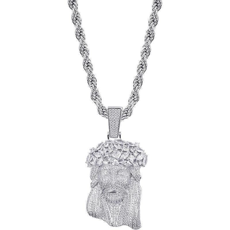 Jesus Pendant Necklace Rope Gold Chain for Men Iced out 14K Gold Plated Simulated Diamond Chain Stainless Steel Chain 24 inch