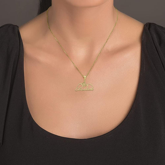 10K or 14K Yellow, White or Rose Gold Personalized Name Butterfly Pendant Custom Any Name - Choice of Metal