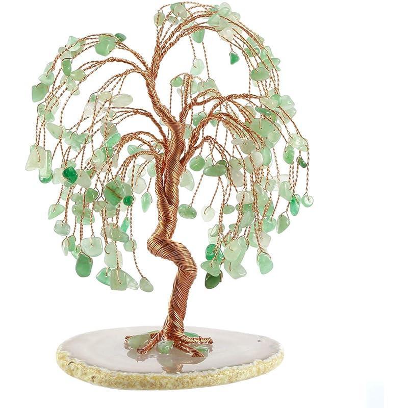 Natural 7 Chakra Healing Crystals Quartz Tree Tumbled Gemstone Stones Money Tree, Geode Agate Slices Base Feng Shui Ornaments Home Decoration for Wealth and Luck 5.5"-6.3"