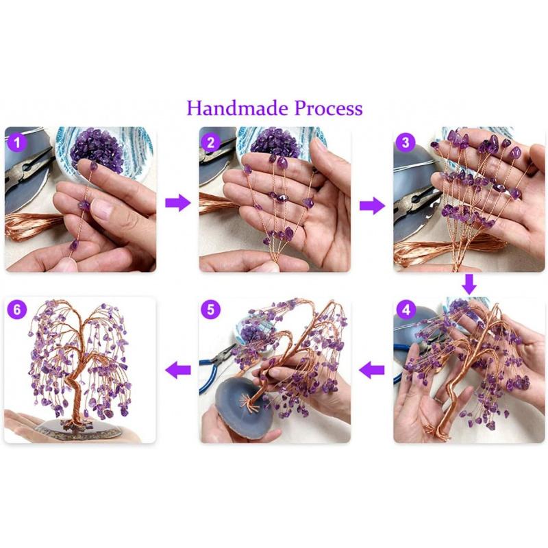 Natural 7 Chakra Healing Crystals Quartz Tree Tumbled Gemstone Stones Money Tree, Geode Agate Slices Base Feng Shui Ornaments Home Decoration for Wealth and Luck 5.5"-6.3"