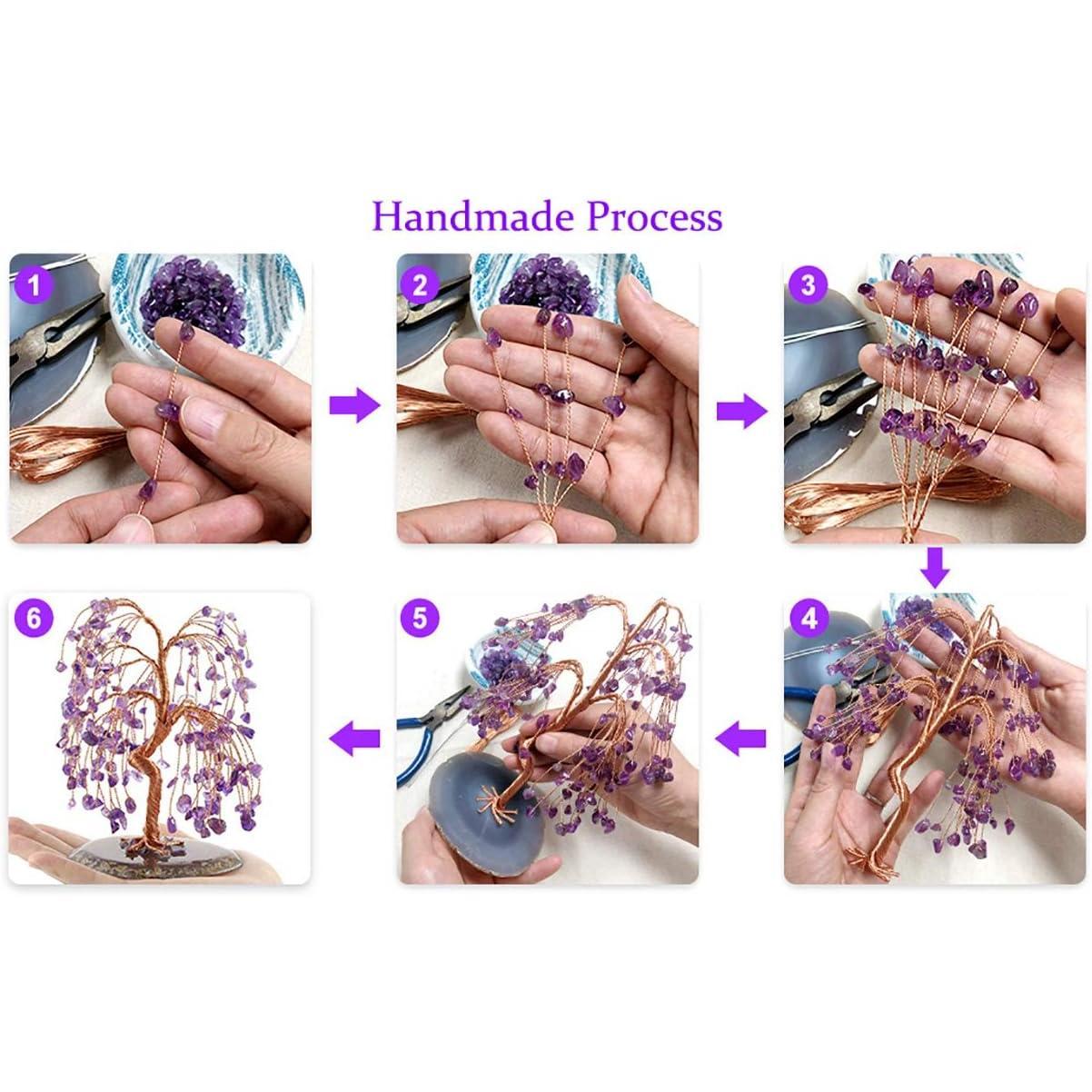 Natural 7 Chakra Healing Crystals Quartz Tree Tumbled Gemstone Stones Money Tree, Geode Agate Slices Base Feng Shui Ornaments Home Decoration for Wealth and Luck 5.5"-6.3"