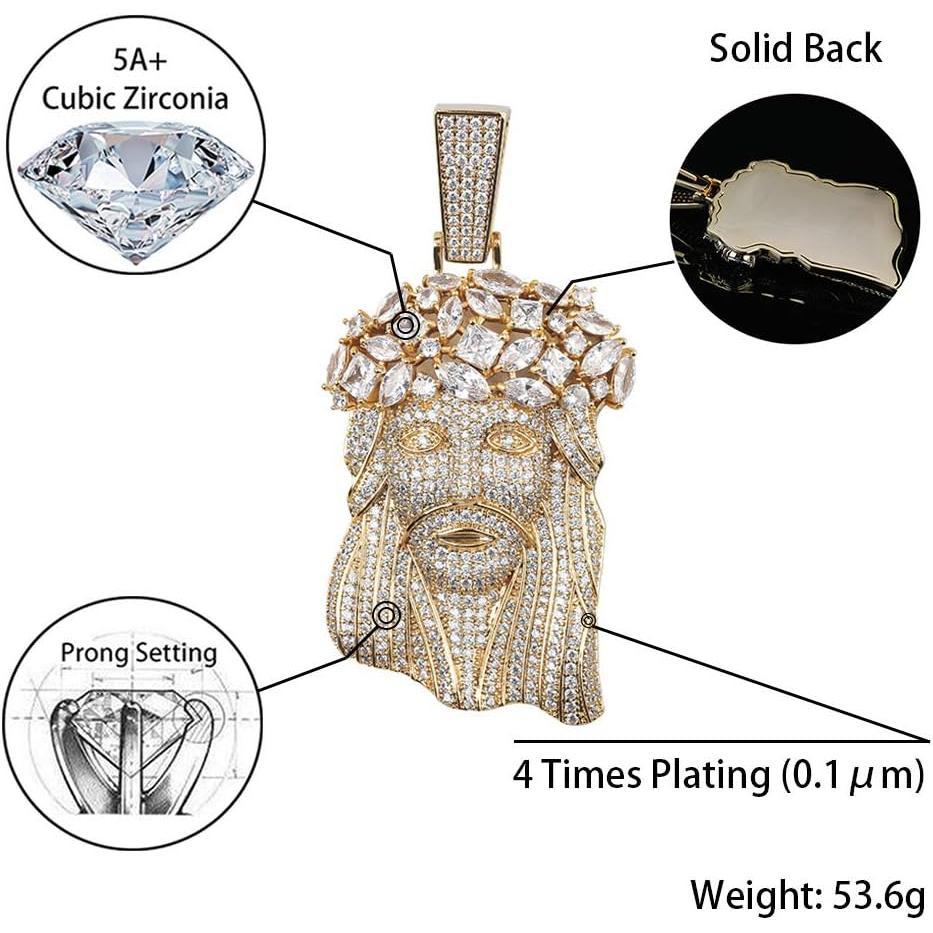 Jesus Pendant Necklace Rope Gold Chain for Men Iced out 14K Gold Plated Simulated Diamond Chain Stainless Steel Chain 24 inch