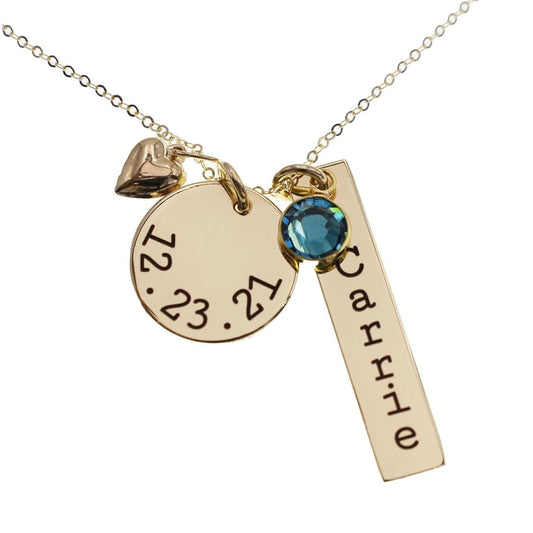 14K Gold Filled Personalized Name Birthstone Necklace - Mother's Day Birthstone Jewelry - Mom or New Grandma Pendant for Christmas