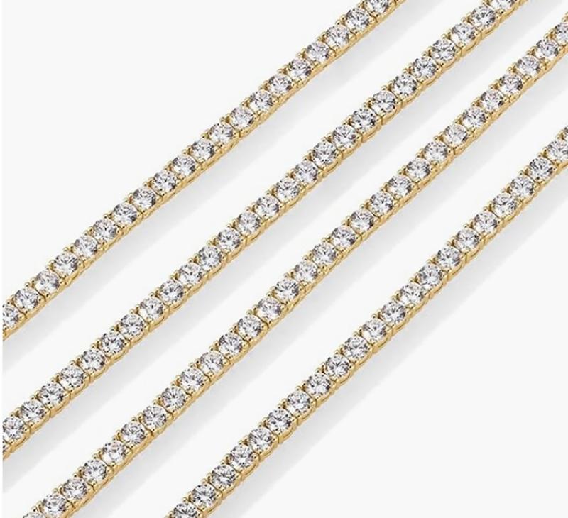 14K Gold Plated 3mm Simulated Diamond Tennis Necklace for Women | Tennis Chain | Chunky Long Gold Necklace for Women| Sizes 15" and 18"