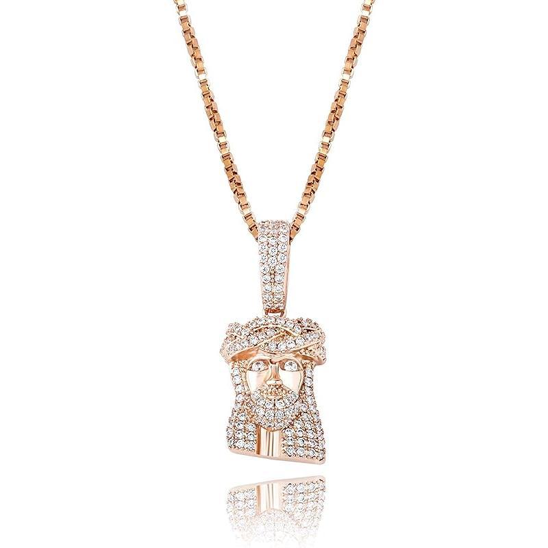 Jesus Pendant Necklace Rope Gold Chain for Men Iced out 14K Gold Plated Simulated Diamond Chain Stainless Steel Chain 24 inch