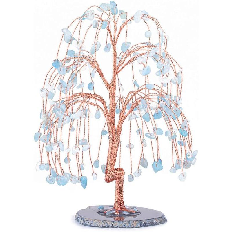 Natural 7 Chakra Healing Crystals Quartz Tree Tumbled Gemstone Stones Money Tree, Geode Agate Slices Base Feng Shui Ornaments Home Decoration for Wealth and Luck 5.5"-6.3"