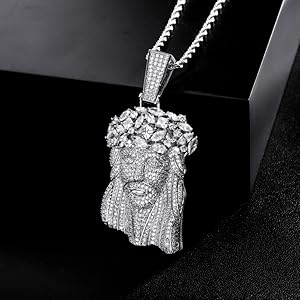 Jesus Pendant Necklace Rope Gold Chain for Men Iced out 14K Gold Plated Simulated Diamond Chain Stainless Steel Chain 24 inch