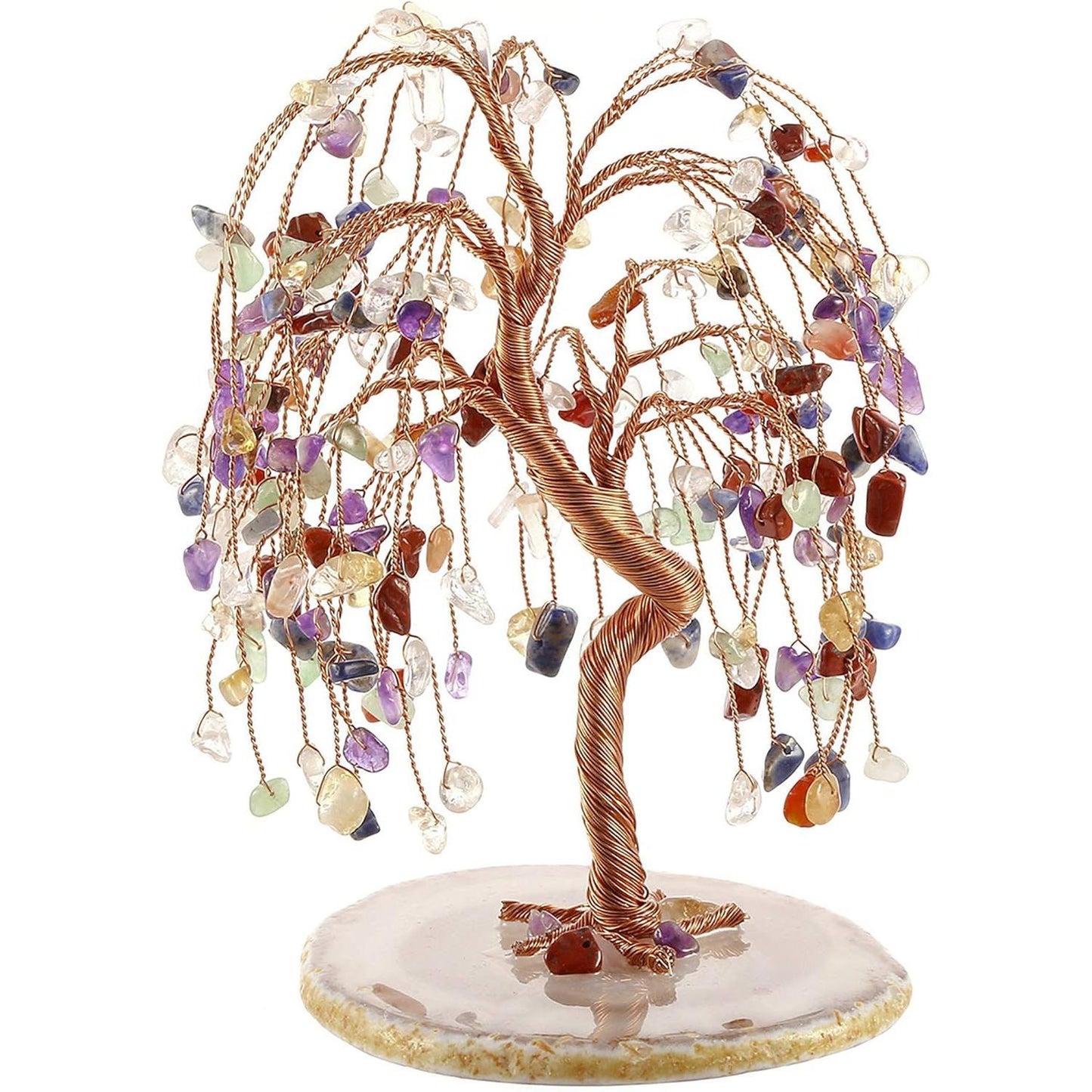 Natural 7 Chakra Healing Crystals Quartz Tree Tumbled Gemstone Stones Money Tree, Geode Agate Slices Base Feng Shui Ornaments Home Decoration for Wealth and Luck 5.5"-6.3"