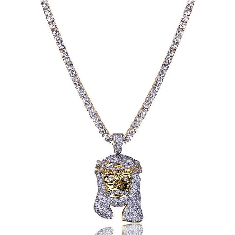 Jesus Pendant Necklace Rope Gold Chain for Men Iced out 14K Gold Plated Simulated Diamond Chain Stainless Steel Chain 24 inch
