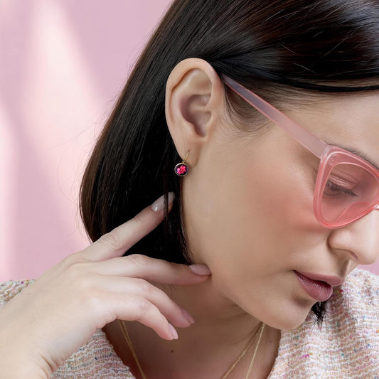 14k Solid Yellow Gold Ruby Earrings - July Birthstone Earrings - 8mm Dangle Earrings, Dainty Ruby Gemstones Earrings, Bridal Handmade Wedding Jewelry Gift for Brides, Graduation Gift