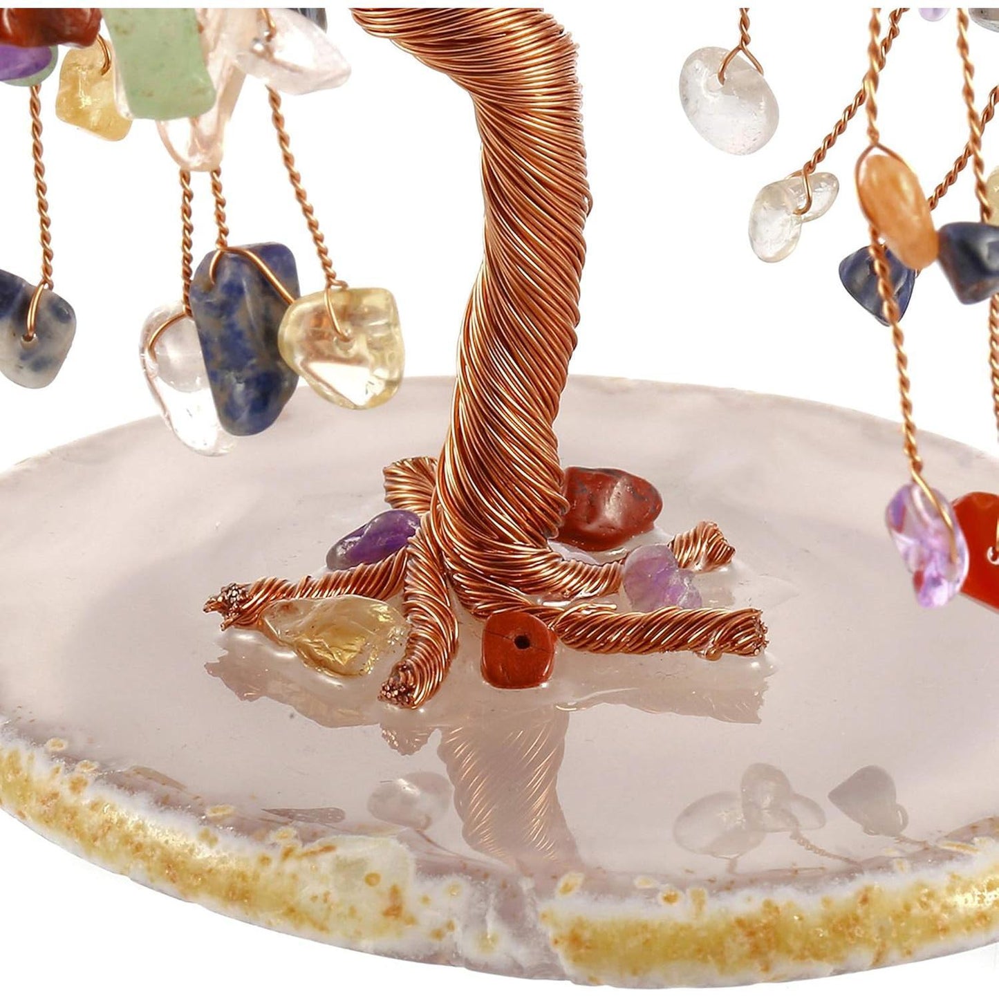 Natural 7 Chakra Healing Crystals Quartz Tree Tumbled Gemstone Stones Money Tree, Geode Agate Slices Base Feng Shui Ornaments Home Decoration for Wealth and Luck 5.5"-6.3"