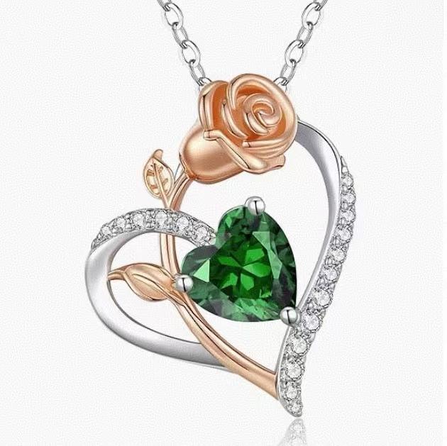 Heart and Rose Pendant Necklace-925 Sterling Silver Jewelry，Adjustable Chain，Give for her in Valentine's Day Gifts ，Mother's Day Presents ，National Day Singapore Jewelry and Birthday Day Gift， Adjustable Chai