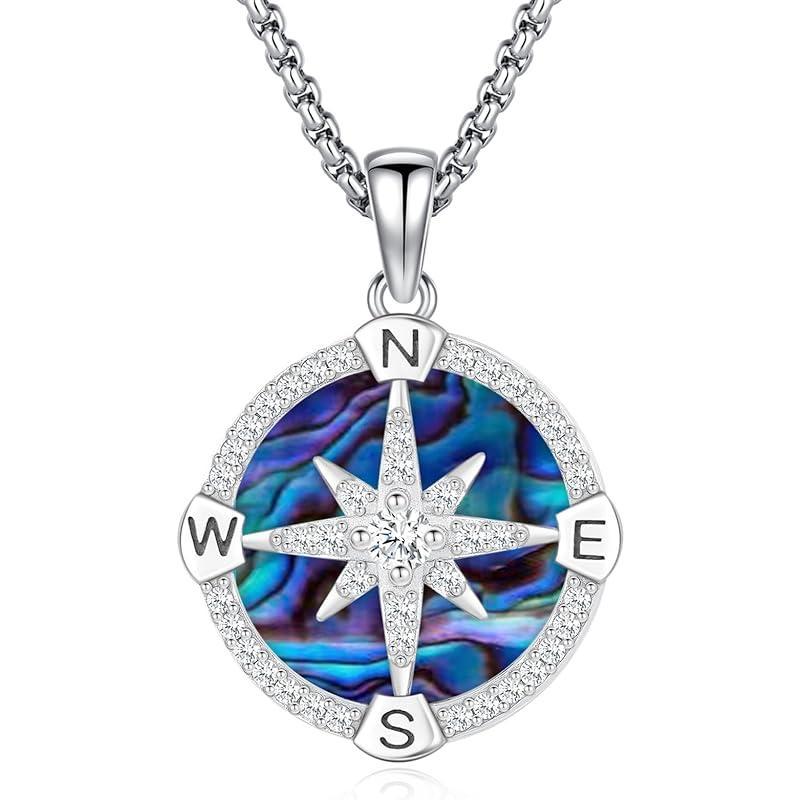 Compass Necklace for Women Men 925 Sterling Silver Pendant Urn Necklaces for Ashes Picture Locket Necklace Anchor Necklace Viking Necklace Crystals CZ Moonstone Abalone Shell Turquoise Compass Jewelry