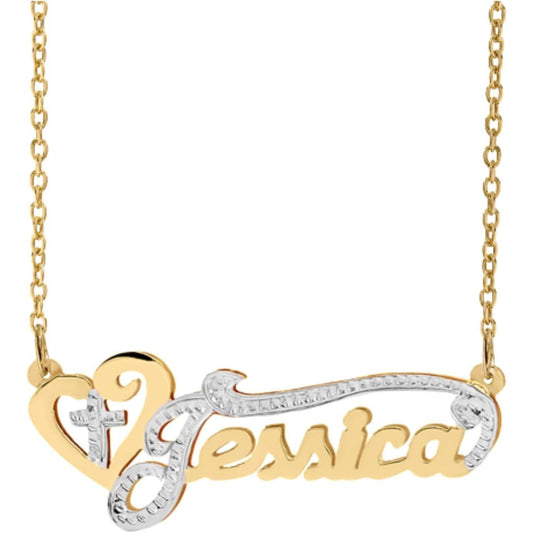 Elegant Designs 14K Gold Sterling Silver Personalized Script Nameplate Necklace - Double Plated Name Necklace - Customizable Handcrafted Jewelry for Women, Customized Name Word Necklace