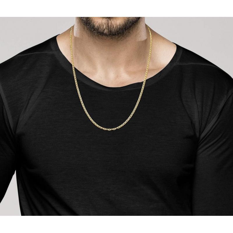 18K Gold Over Sterling Silver Italian 3mm, 4mm, 6mm Diamond-Cut Flat Mariner Link Chain Necklace for Men Women, 925 Italy