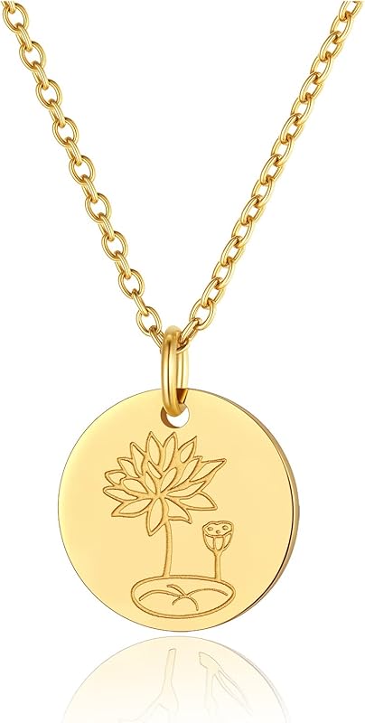 Necklaces for Women with Birthstone Stainless Steel/Gold Plated/Sterling Silver Jan. to Dec. Guardian Month Floral Pendant Custom Engraved Dainty Jewelry + Gift Box