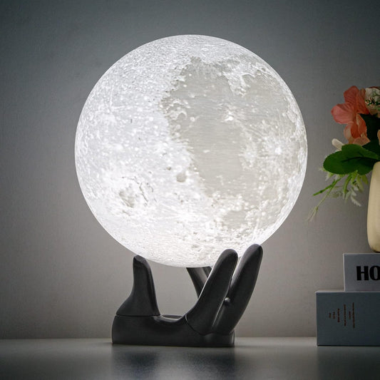 Gifts for Women, 7.1 inch Moon Lamp 3D Printing Moon Light 16 Colors Night Light for Kids Room Home Decor, Gifts for Teen Girls Boys, Mothers Day Gifts Birthday Gifts (Black Hand Stand)