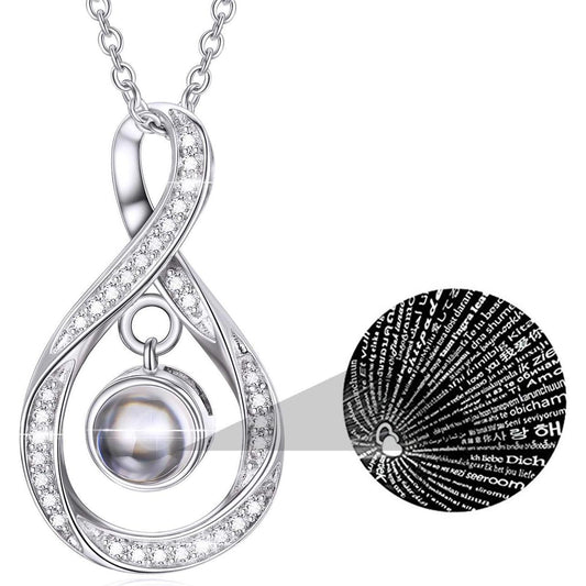 925 Sterling Silver I Love You 100 Languages Necklace I Love You Forever Infinity Heart Mom Sunflower Projection Pendant Necklace for Women Mother's Day Gift