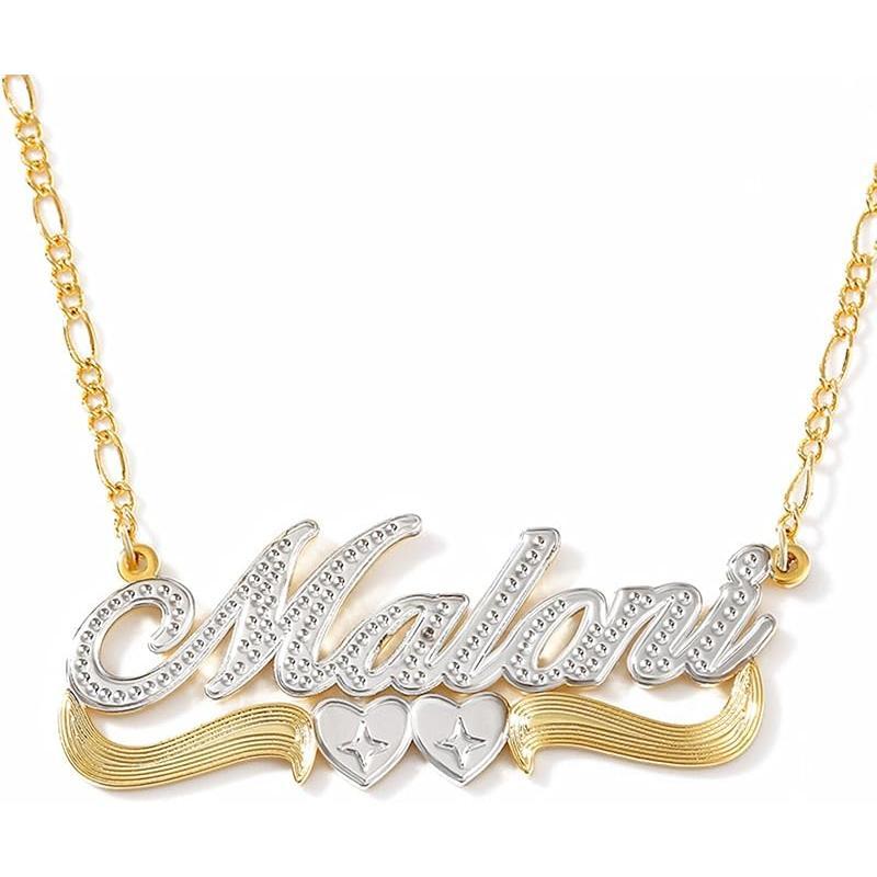 Two Tone Customized Name Necklace Personalized 18K Gold Plate Double Plated Heart Made Letter Nameplate Pendant Necklace Valentine's Jewelry Gifts for Women Men