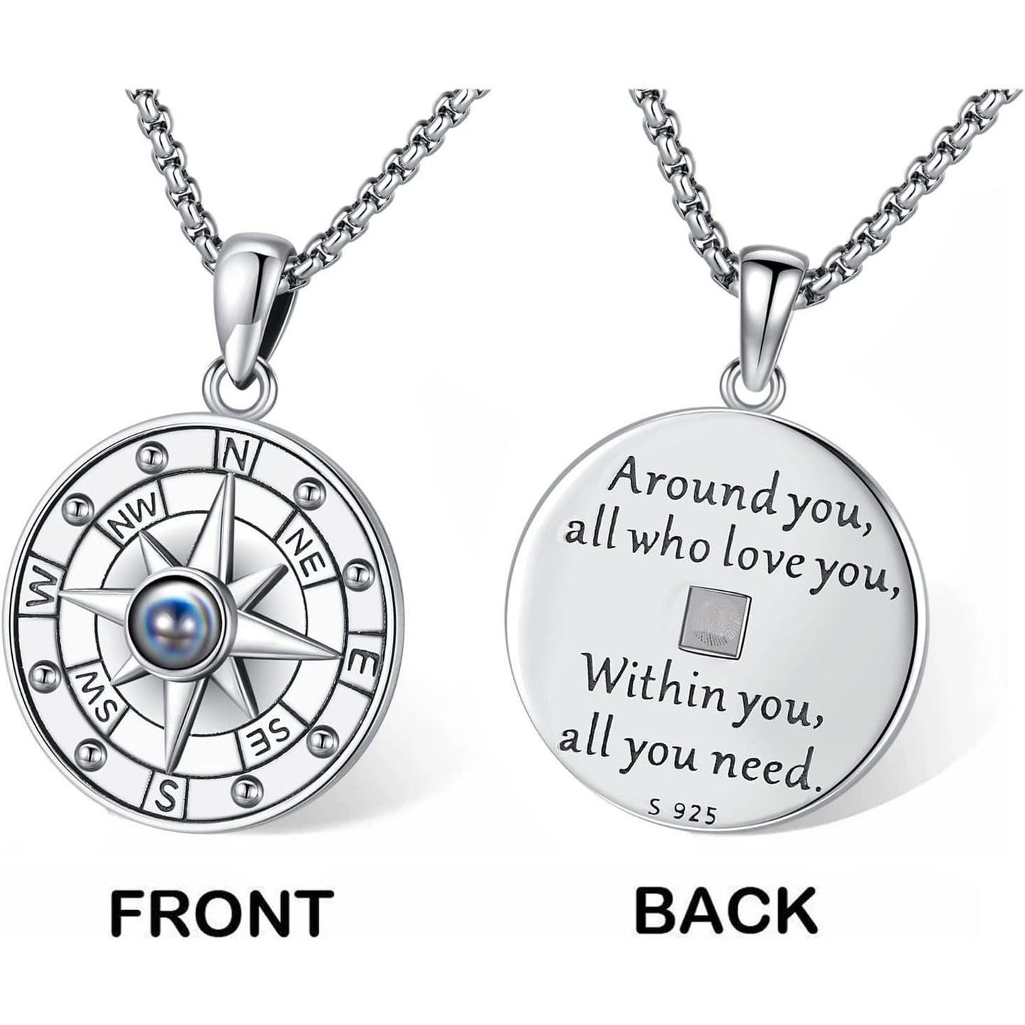 Compass Necklace for Women Men 925 Sterling Silver Pendant Urn Necklaces for Ashes Picture Locket Necklace Anchor Necklace Viking Necklace Crystals CZ Moonstone Abalone Shell Turquoise Compass Jewelry