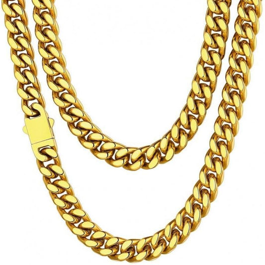 Stainless Steel Mens Cuban Link Chain, Black/18K Gold Miami Cuban Chain Necklace, 5mm/7mm/9mm/12mm/14mm Width, No Tarnish& Durable Hip Hop Mens Jewelry, 18"-30", Send Gift Box