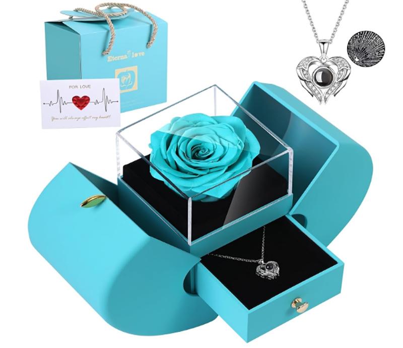 Valentine's Day Forever Rose Set I Love You Necklace 100 Languages, Gift for Wife Girlfriend Mum Lady Her, Plastic, Acrylic