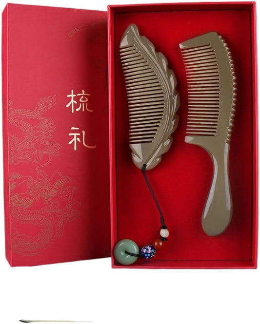 Natural old white buffalo horn comb Ms. Natural Bull Horn Massage Comb long and short hair home anti-static horn comb homeur go