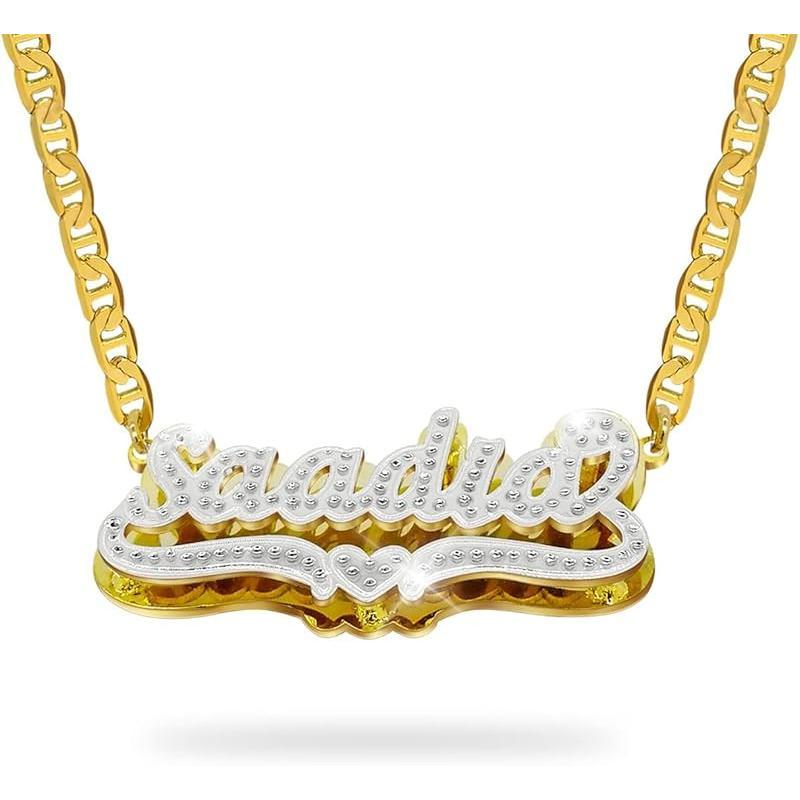 Double Plated Name Necklace Personalized Custom Nameplate Pendant Necklace Personalized Name Jewelry for Women Men Birthday Gifts