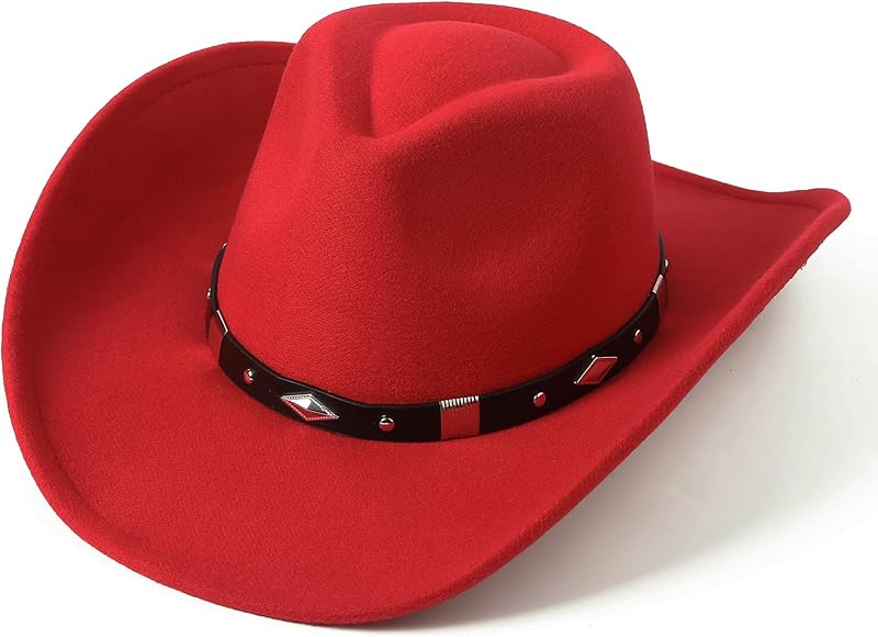 Women Men Classic Felt Wide Brim Western Cowboy Cowgirl Hat with Belt Buckle