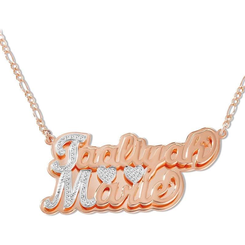 Two Tone Customized Name Necklace Personalized 18K Gold Plate Double Plated Heart Made Letter Nameplate Pendant Necklace Valentine's Jewelry Gifts for Women Men