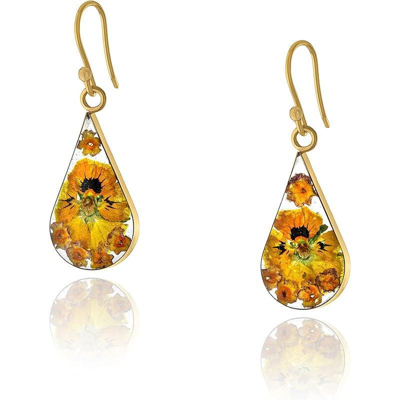 Sterling Silver Pressed Flower Teardrop Earrings