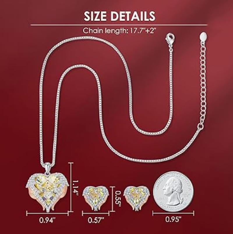 Mother's Day Gift Angel Wings Love Necklace and Earrings Silver/Gold Jewelry Set Birthday/Christmas/Anniversary Valentine's Day Jewelry Gift for Female Mother/Wife/Sister/Good Friend