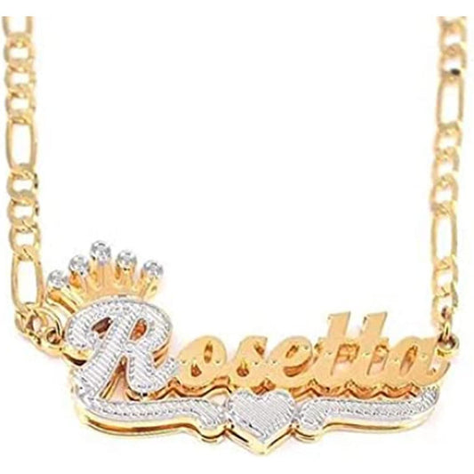 Custom Name Necklace Personalized Double Plated Name Necklace with Heart Gold Plated Nameplate Necklace Gift for Women Girls