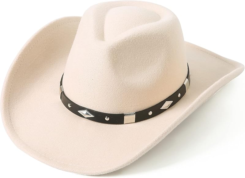 Women Men Classic Felt Wide Brim Western Cowboy Cowgirl Hat with Belt Buckle