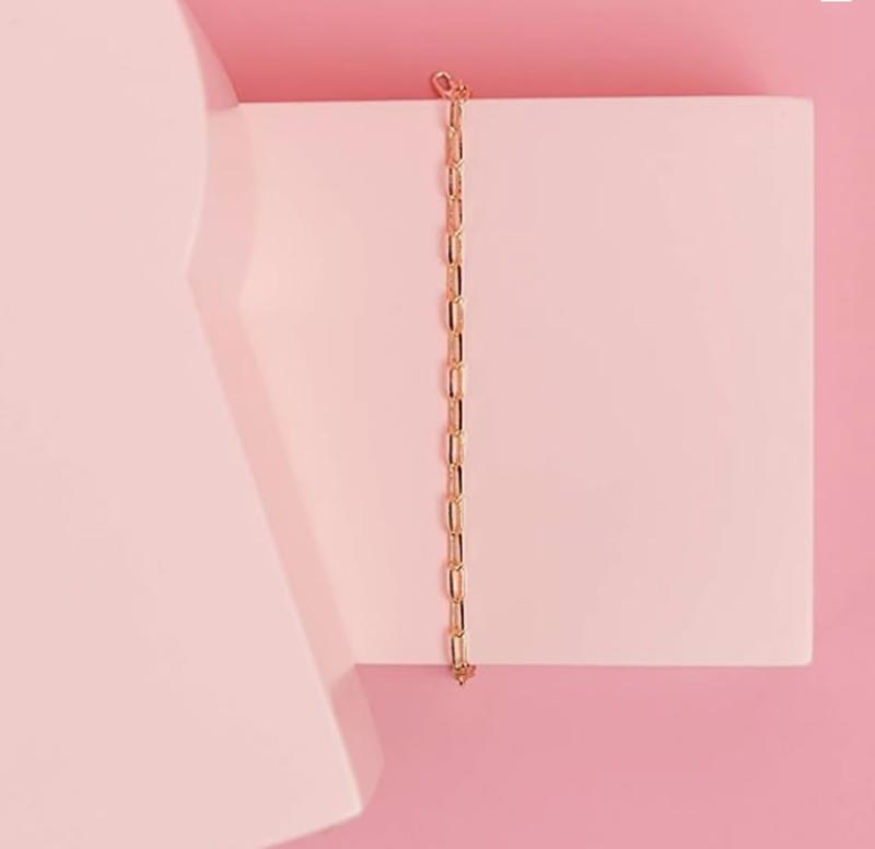 Gold plated paper clip/curl/figaro chain ladies adjustable bracelet