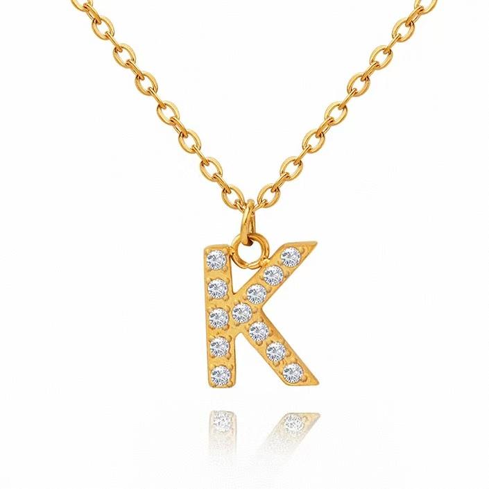 Letter & Crystal Pendant Necklace - Titanium Steel Gold Plated Chain, Personalized Custom Name Necklace Jewelry Accessories For Women, Perfect For Daily Wear,Christmas,Thanksgiving & Gift Giving.