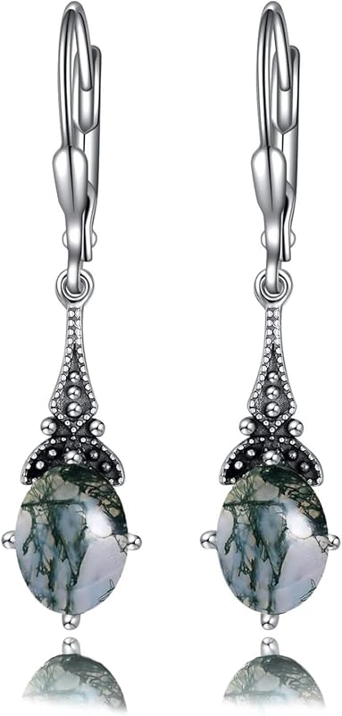 Retro Earrings Female Sterling Silver Retro Pendant Earrings with 8x6mm oval authentic or simulated birthstone crystal from Austria, anniversary jewelry gift for her woman.
