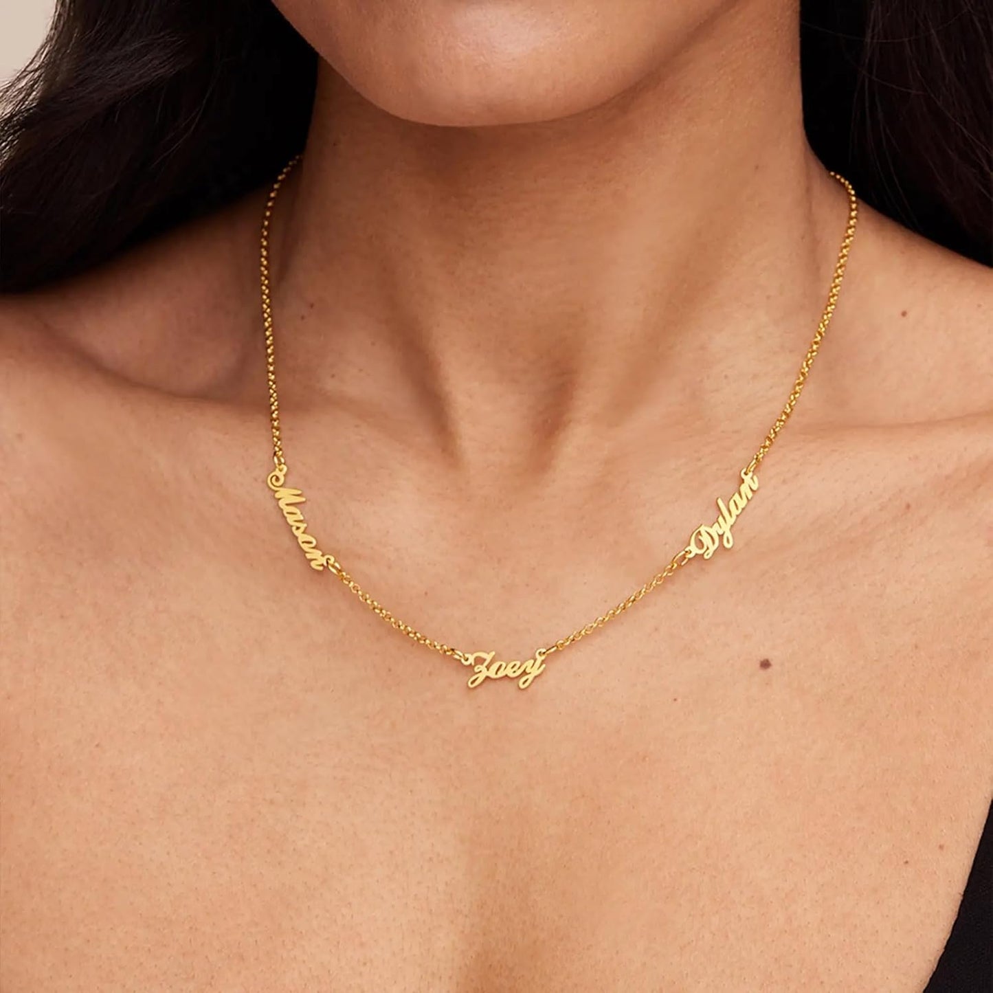 Personalized Heritage Multiple Name Necklace with Diamond Options - Up to 5 inscriptions - Dainty Gift for Her, Women - Custom Elegant Jewelry for Mother's Day
