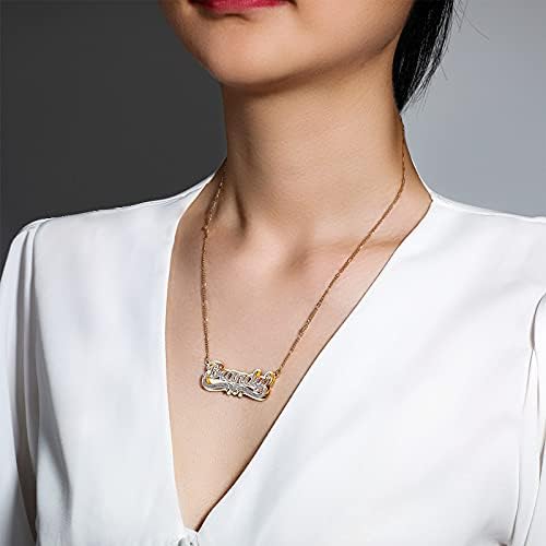 Two Tone Customized Name Necklace Personalized 18K Gold Plate Double Plated Heart Made Letter Nameplate Pendant Necklace Valentine's Jewelry Gifts for Women Men
