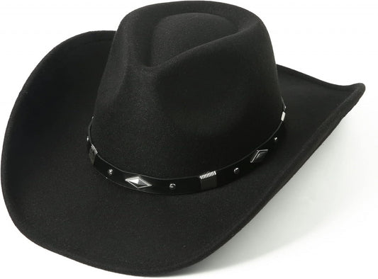 Women Men Classic Felt Wide Brim Western Cowboy Cowgirl Hat with Belt Buckle