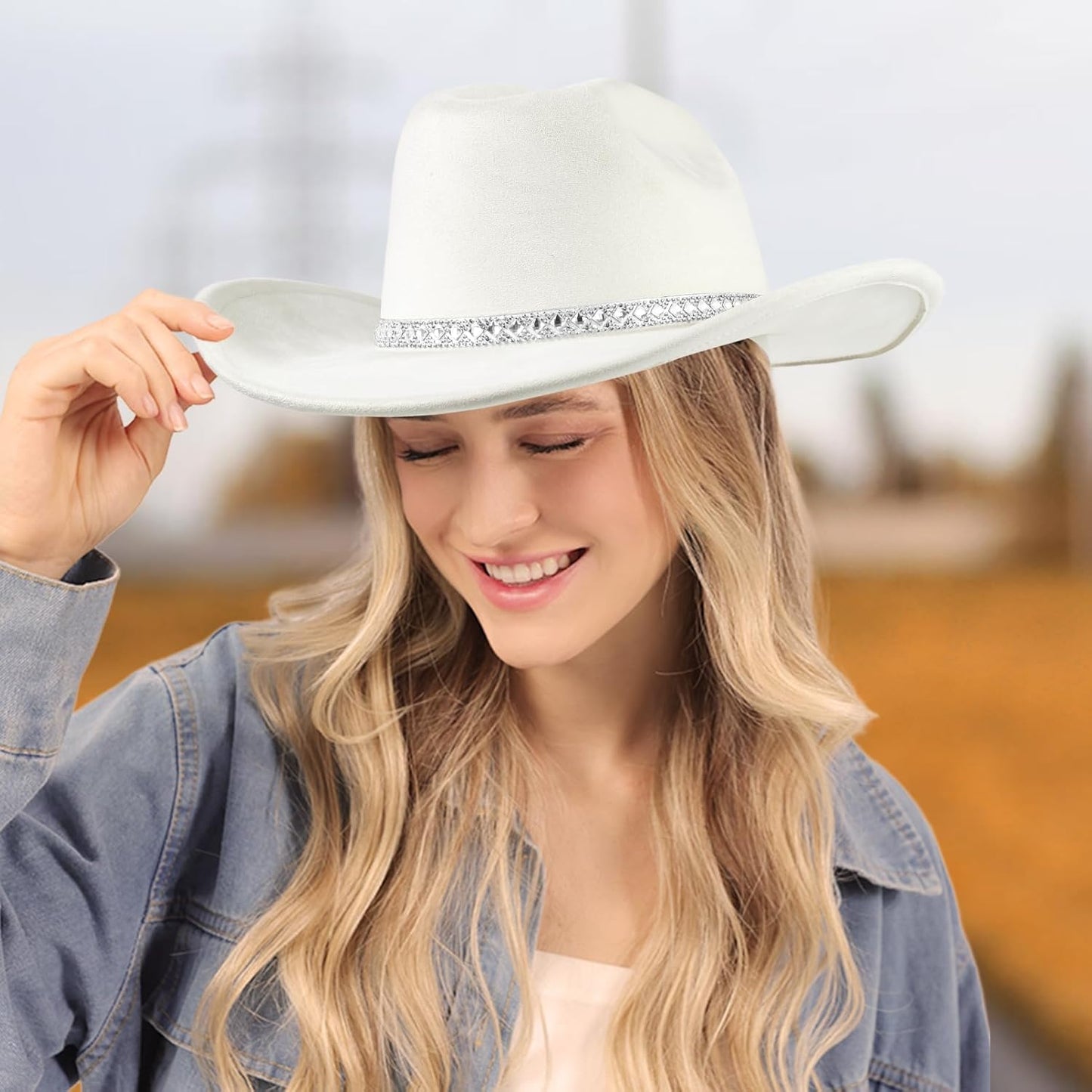 22.5"-22.9" Western 100% Suede Cowgirl Hat for Women,3.5" Wide Brim and Built-in Elastic Sweatband