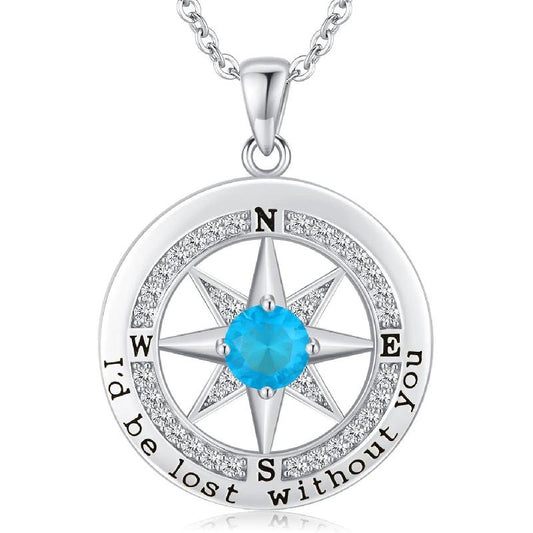 S925 Necklace Gift for Wife | Compass Jewelry | Women Anniversary | Sterling Silver | Girlfriend Birthday Gifts for Her Valentines | I'd be Lost without You | Jewel 18K Gold