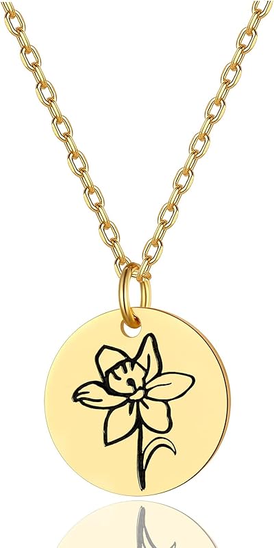 Necklaces for Women with Birthstone Stainless Steel/Gold Plated/Sterling Silver Jan. to Dec. Guardian Month Floral Pendant Custom Engraved Dainty Jewelry + Gift Box