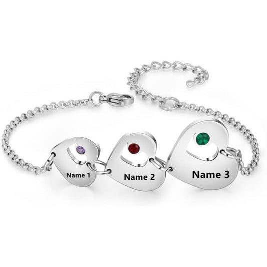 Personalized Custom Name Heart Bracelet with 1-6 Birthstones Love Bracelet for Women Engraved Names Link Bracelets for Mother's Day Mom